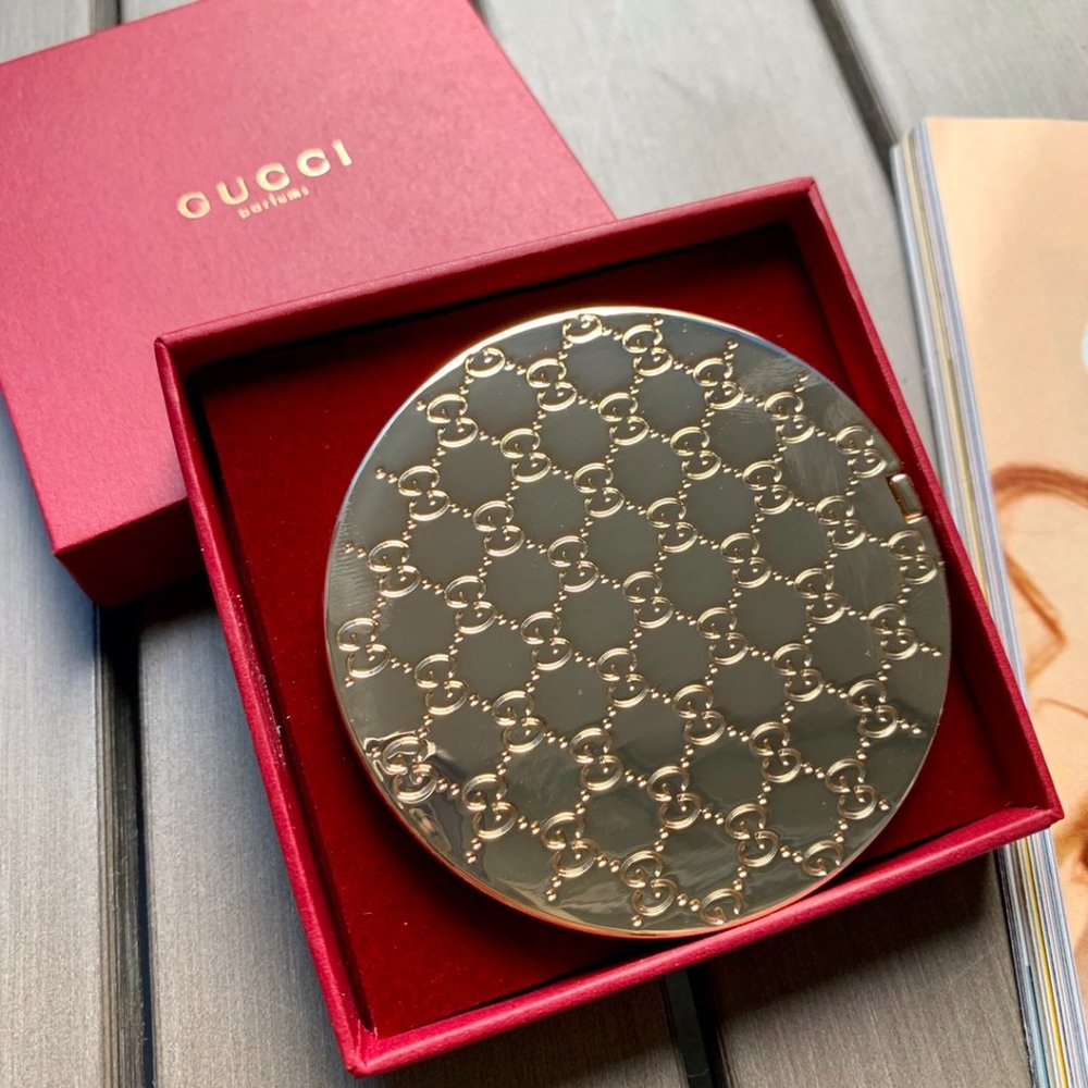 Compact pocket mirror with Gucci monogram embossed, brand new